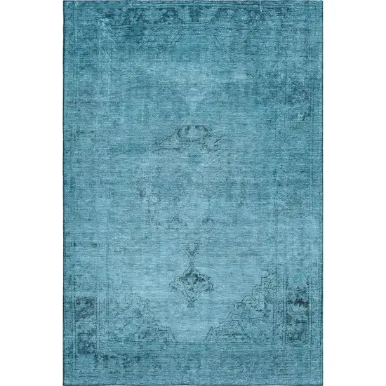 Blue And Gray Oriental Washable Area Rug With UV Protection Photo 2