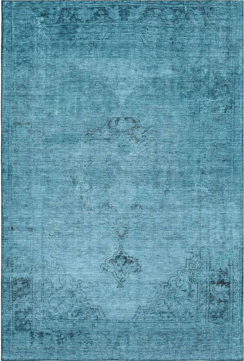 Blue And Gray Oriental Washable Area Rug With UV Protection Photo 2