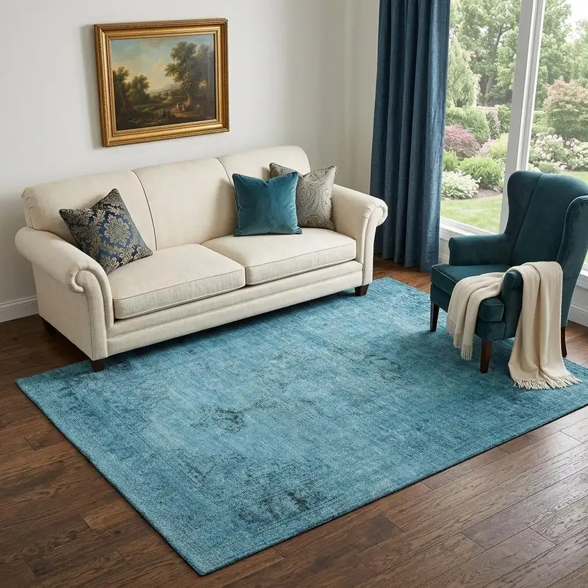 Blue And Gray Oriental Washable Area Rug With UV Protection Photo 1