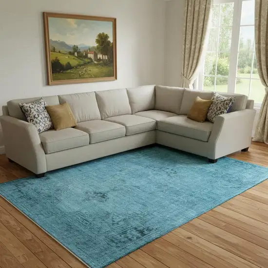 Blue And Gray Oriental Washable Area Rug With UV Protection Photo 1