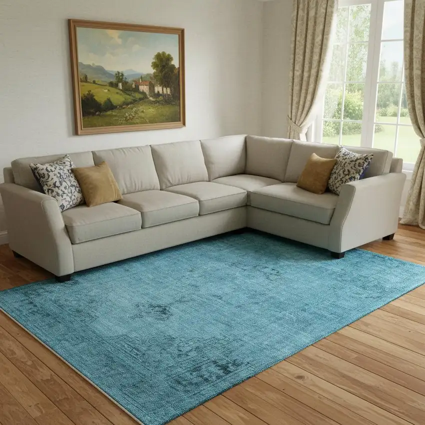 Blue And Gray Oriental Washable Area Rug With UV Protection Photo 1