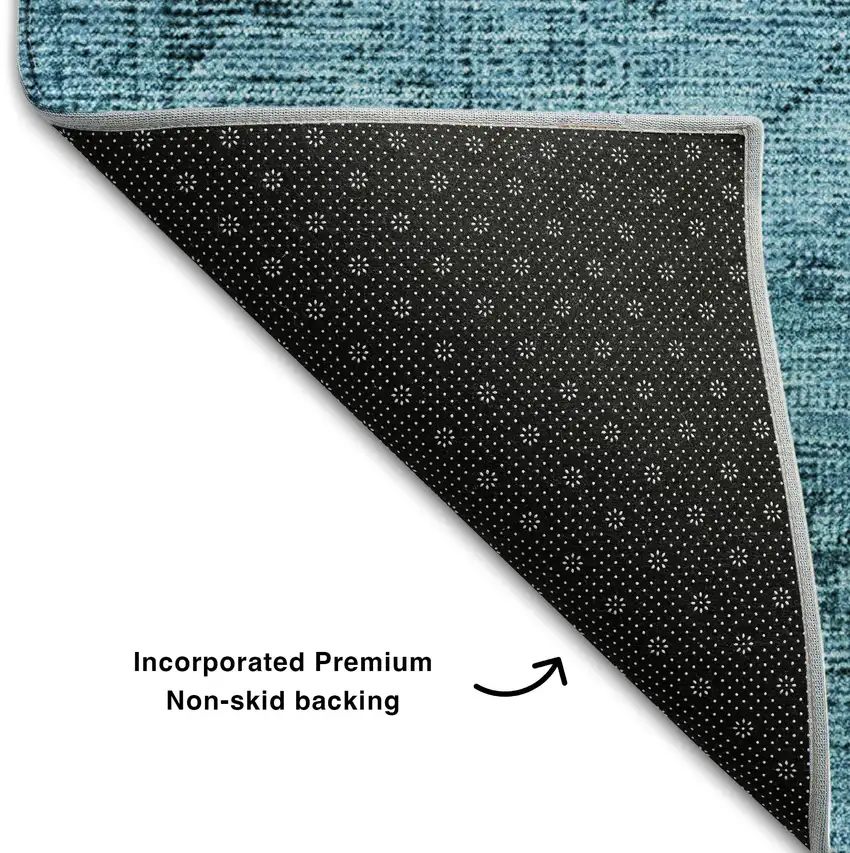 Blue And Gray Oriental Washable Area Rug With UV Protection Photo 6