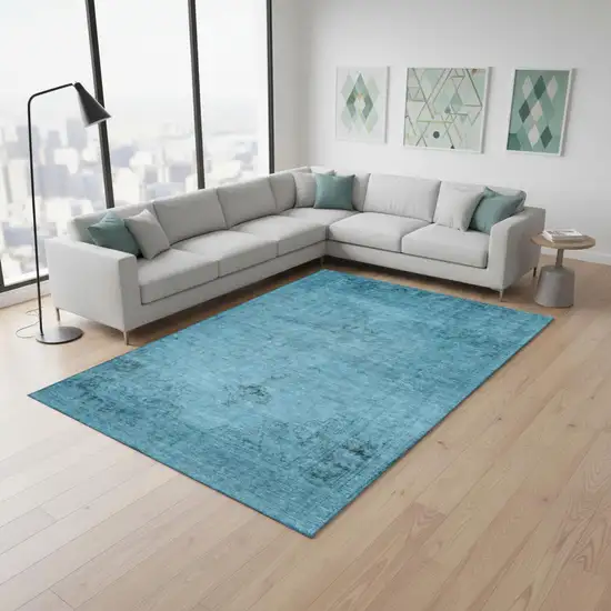 Blue And Gray Oriental Washable Area Rug With UV Protection Photo 1