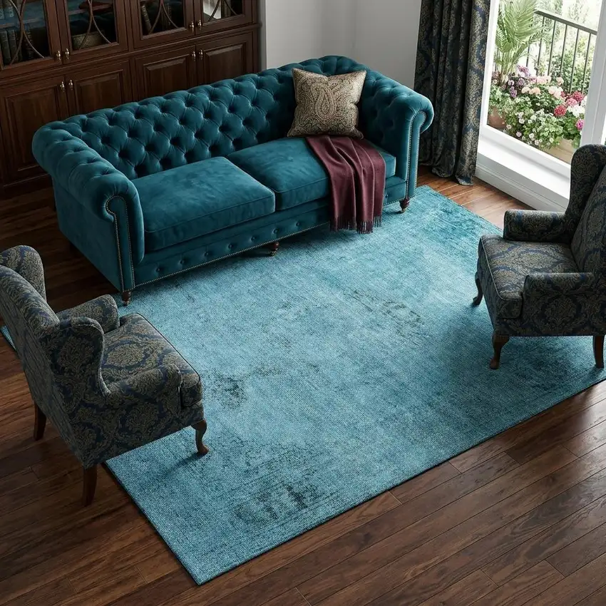 Blue And Gray Oriental Washable Area Rug With UV Protection Photo 1