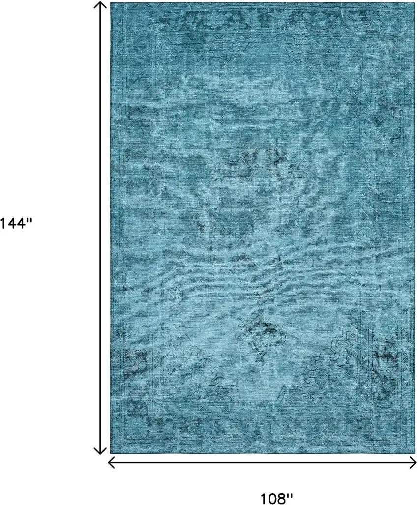 Blue And Gray Oriental Washable Area Rug With UV Protection Photo 3