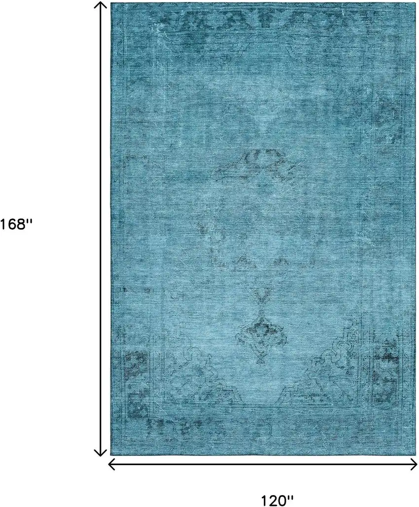 Blue And Gray Oriental Washable Area Rug With UV Protection Photo 3