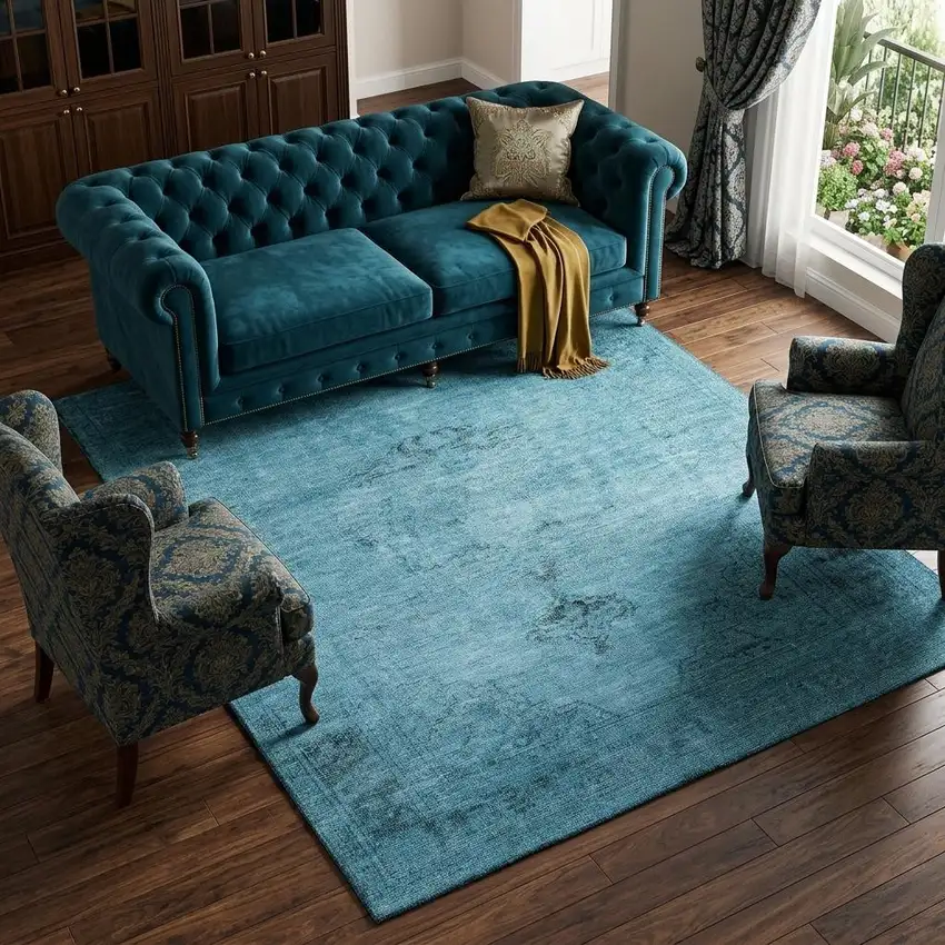 Blue And Gray Oriental Washable Area Rug With UV Protection Photo 1