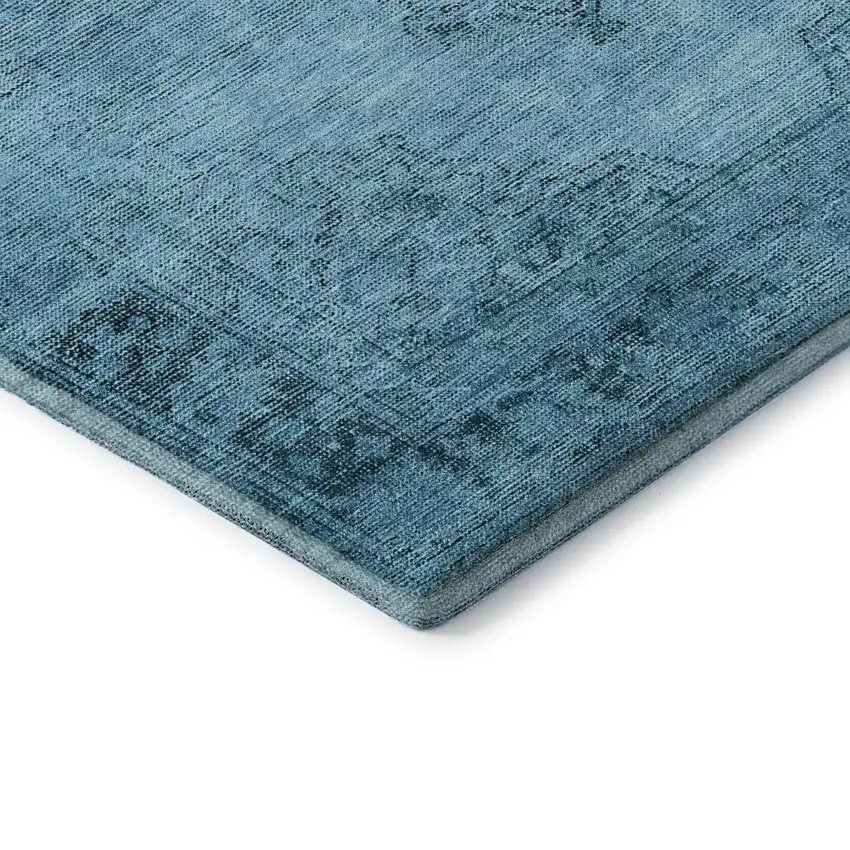 Blue And Gray Oriental Washable Area Rug With UV Protection Photo 7