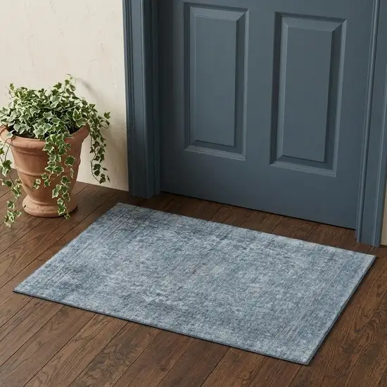 Blue And Gray Oriental Washable Area Rug With UV Protection Photo 1