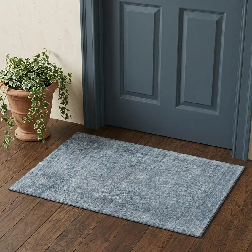 Blue And Gray Oriental Washable Area Rug With UV Protection Photo 1