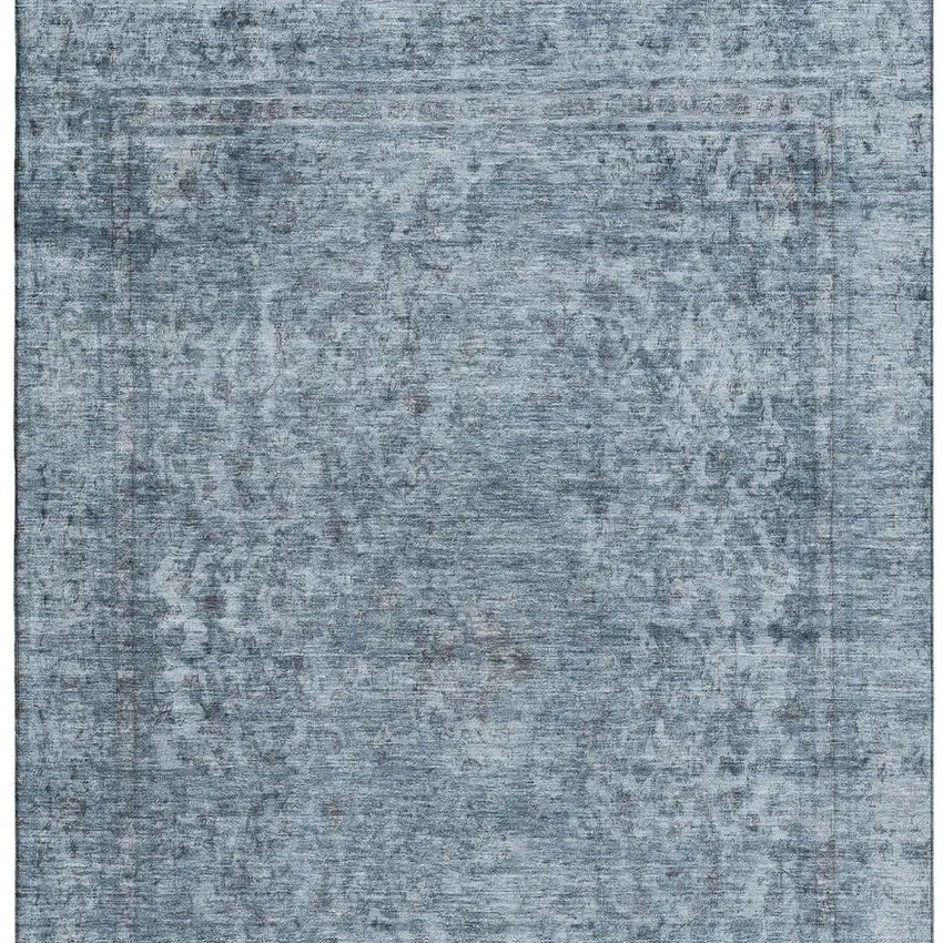 Blue And Gray Oriental Washable Area Rug With UV Protection Photo 2