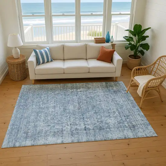 Blue And Gray Oriental Washable Area Rug With UV Protection Photo 5
