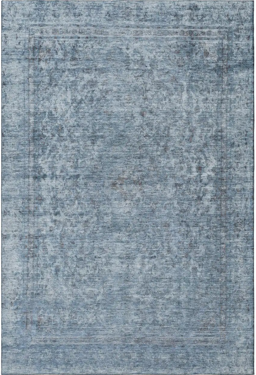 Blue And Gray Oriental Washable Area Rug With UV Protection Photo 3
