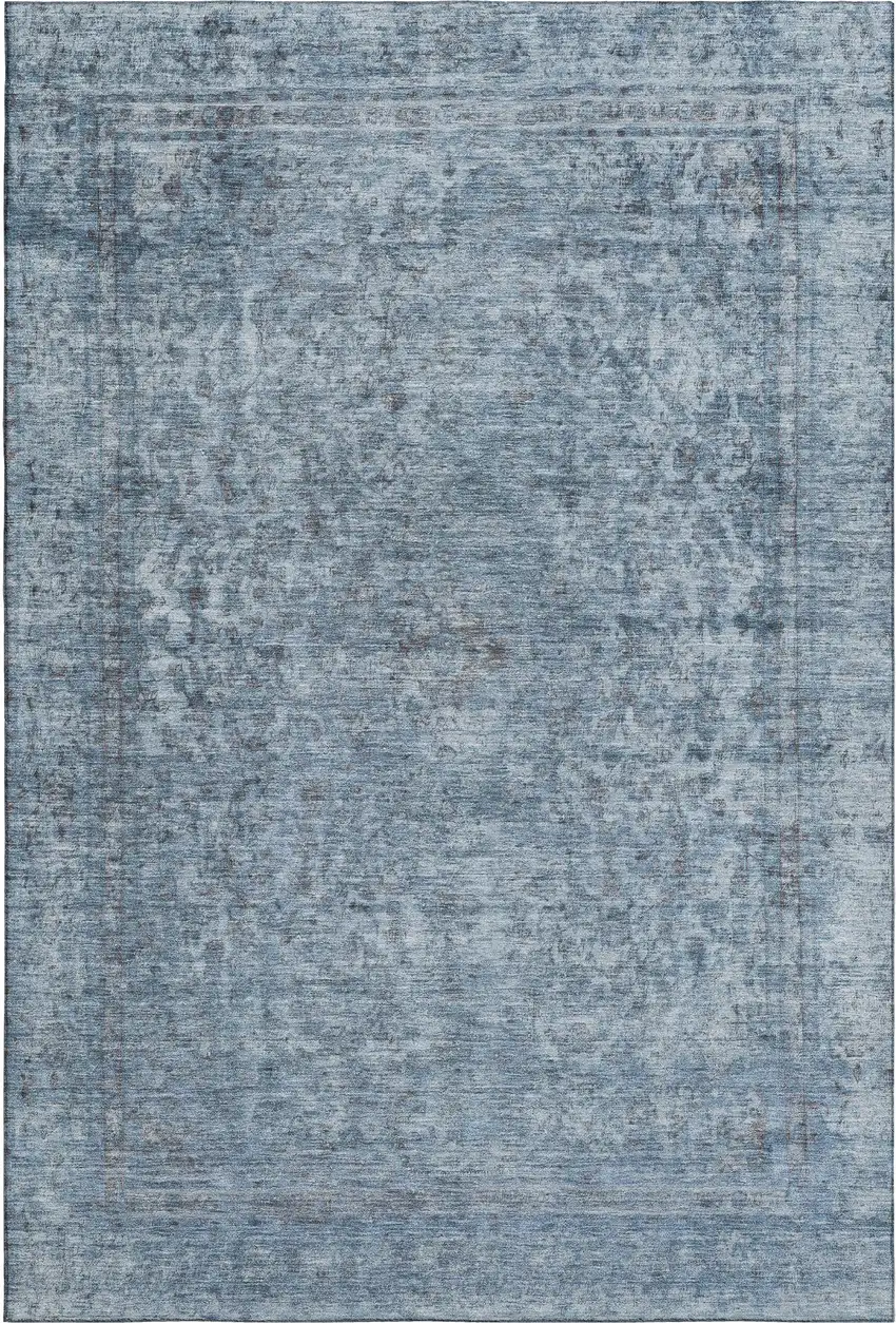 Blue And Gray Oriental Washable Area Rug With UV Protection Photo 1