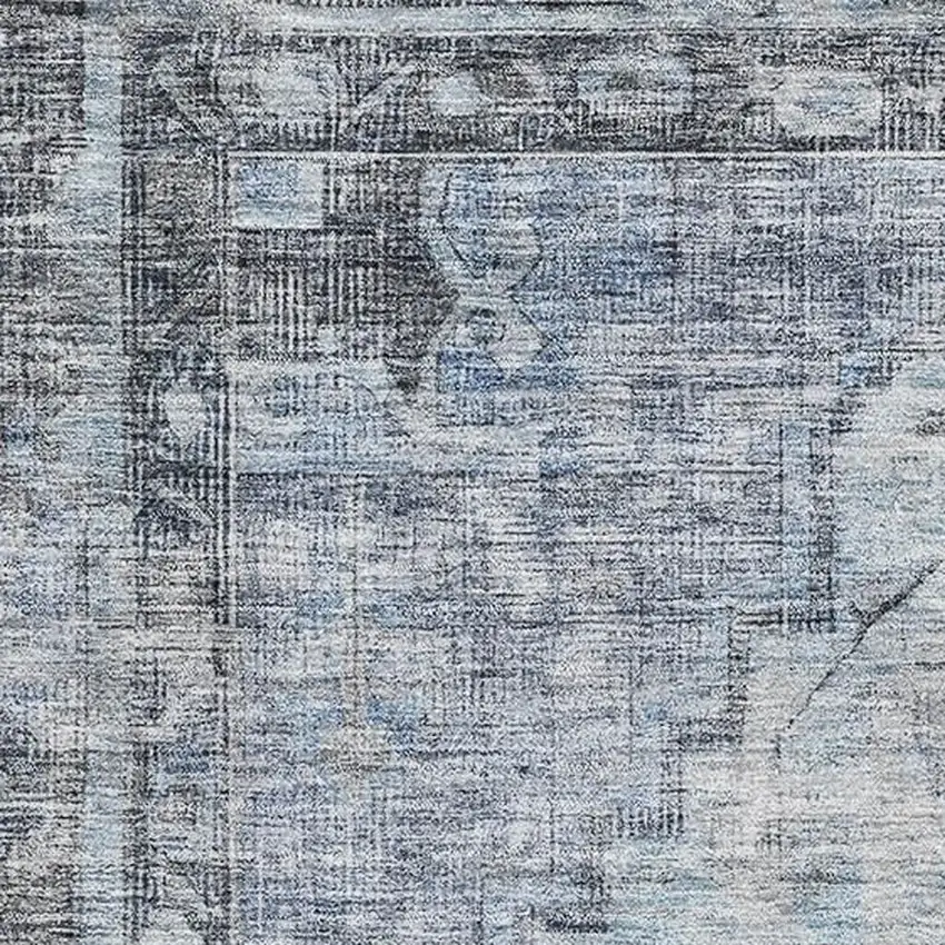 Blue And Gray Oriental Washable Area Rug With UV Protection Photo 2
