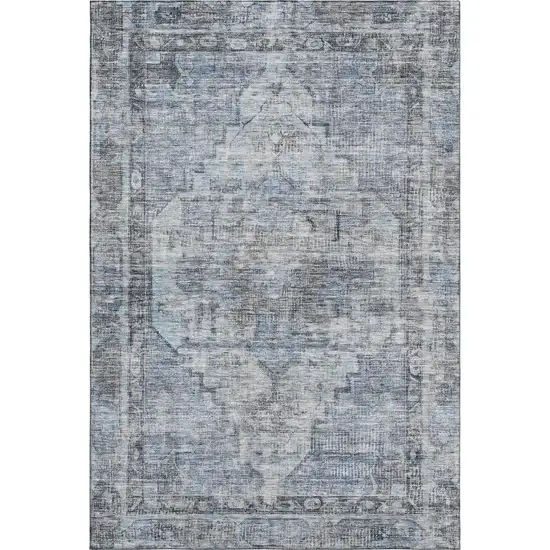 Blue And Gray Oriental Washable Area Rug With UV Protection Photo 1