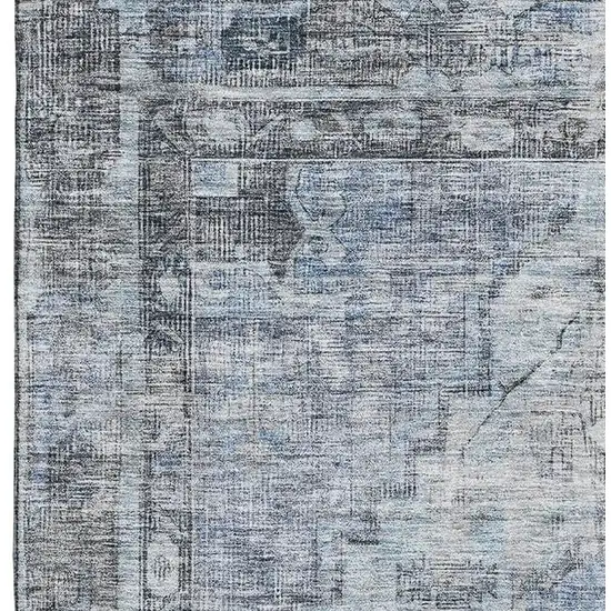 Blue And Gray Oriental Washable Area Rug With UV Protection Photo 3