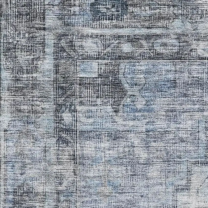 Blue And Gray Oriental Washable Area Rug With UV Protection Photo 2