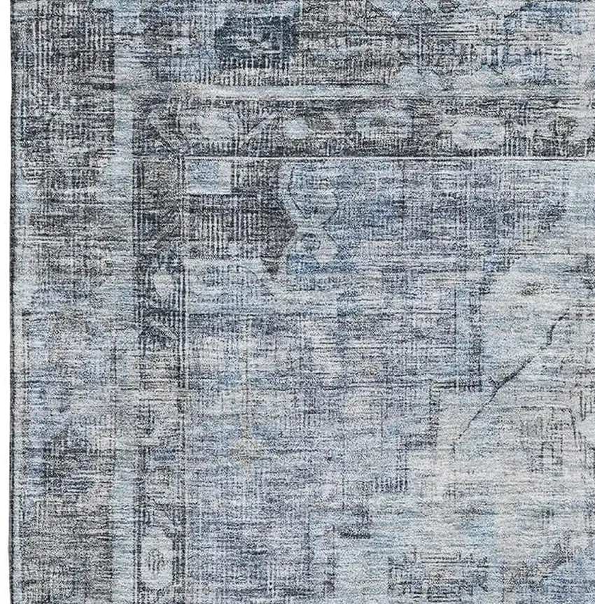 Blue And Gray Oriental Washable Area Rug With UV Protection Photo 3