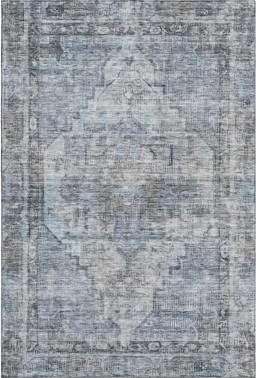 Blue And Gray Oriental Washable Area Rug With UV Protection Photo 1