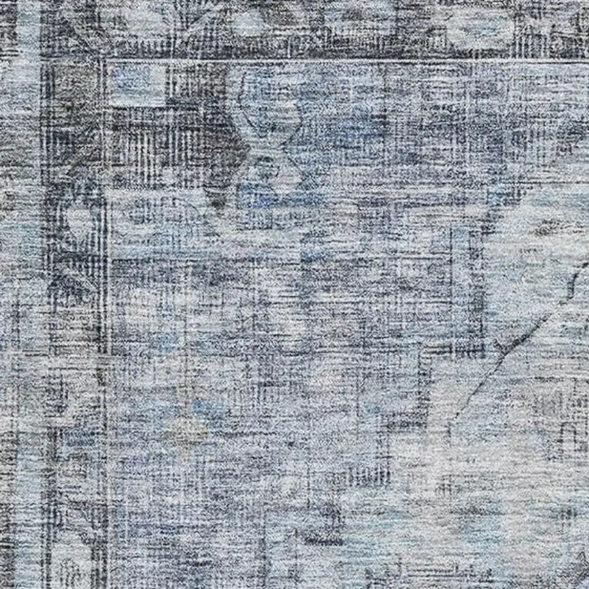 Blue And Gray Oriental Washable Area Rug With UV Protection Photo 2