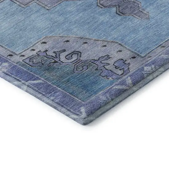 Blue And Gray Oriental Washable Area Rug With UV Protection Photo 8