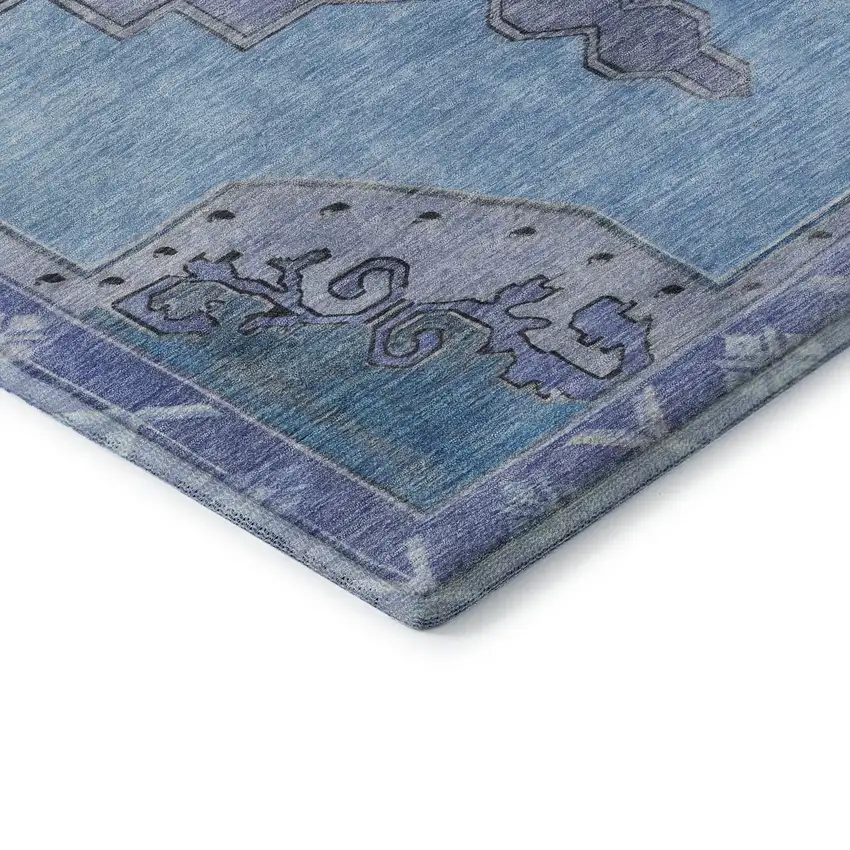 Blue And Gray Oriental Washable Area Rug With UV Protection Photo 8
