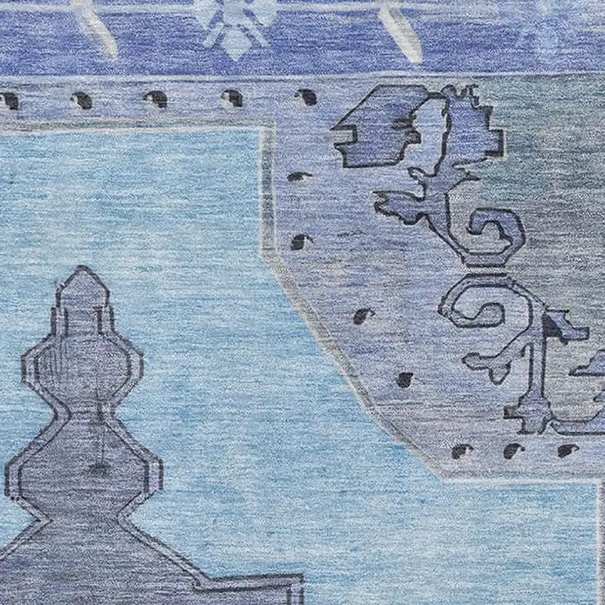 Blue And Gray Oriental Washable Area Rug With UV Protection Photo 2