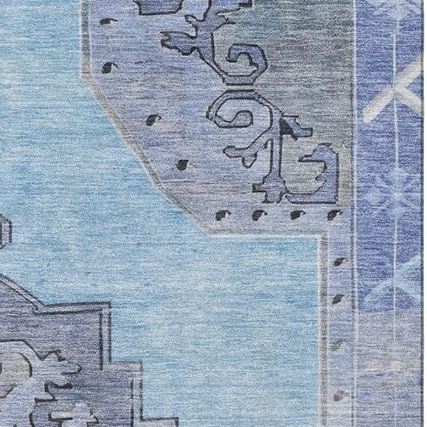 Blue And Gray Oriental Washable Area Rug With UV Protection Photo 2