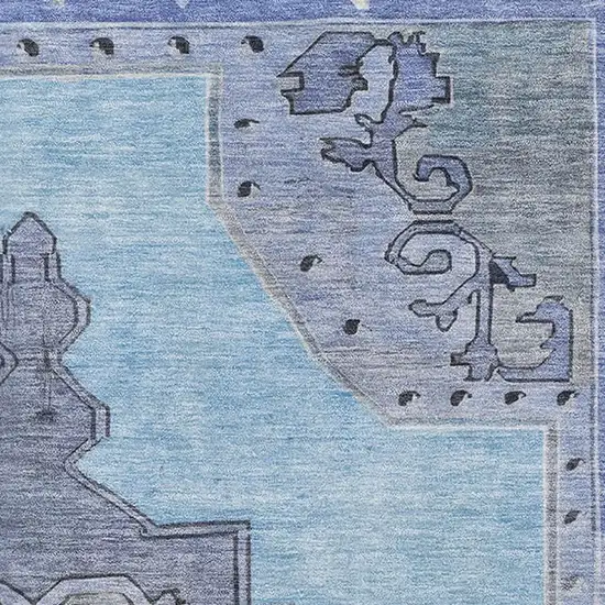 Blue And Gray Oriental Washable Area Rug With UV Protection Photo 2