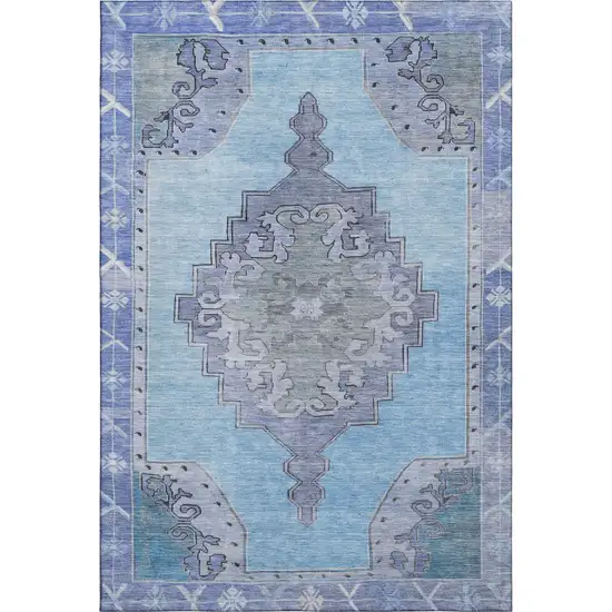 Blue And Gray Oriental Washable Area Rug With UV Protection Photo 1