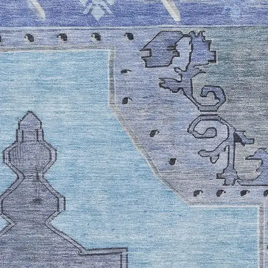 Blue And Gray Oriental Washable Area Rug With UV Protection Photo 2