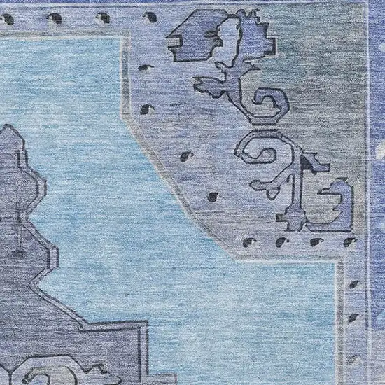 Blue And Gray Oriental Washable Area Rug With UV Protection Photo 2