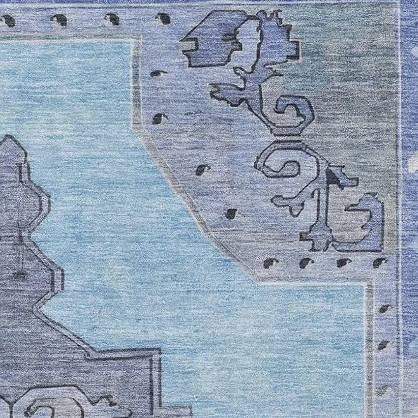 Blue And Gray Oriental Washable Area Rug With UV Protection Photo 2