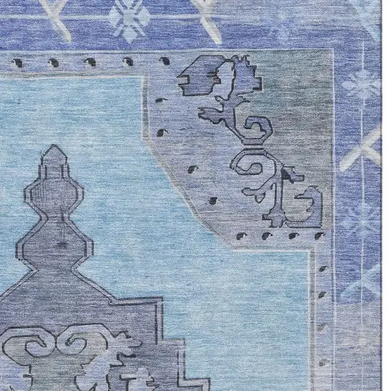 Blue And Gray Oriental Washable Area Rug With UV Protection Photo 3