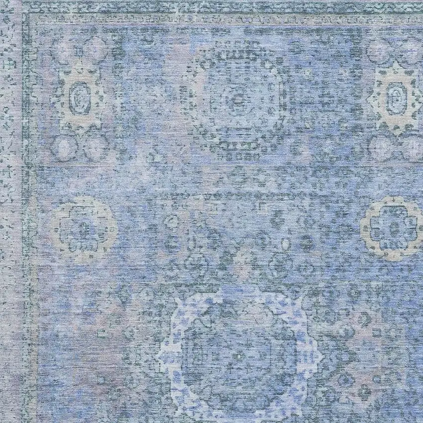 Blue And Gray Oriental Washable Area Rug With UV Protection Photo 2