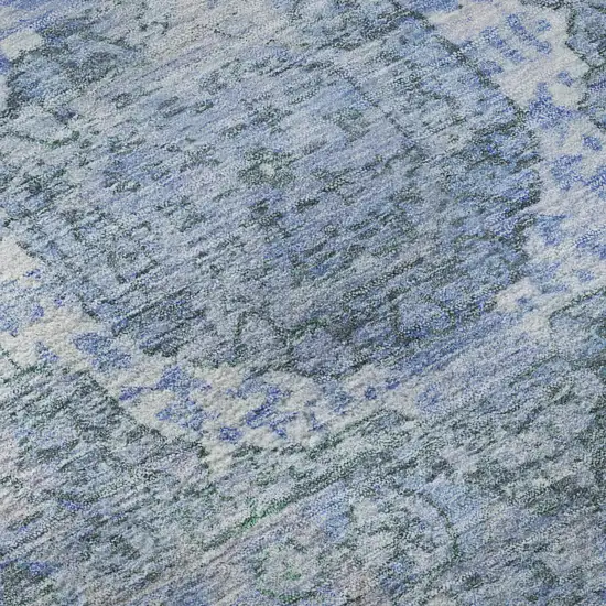 Blue And Gray Oriental Washable Area Rug With UV Protection Photo 9
