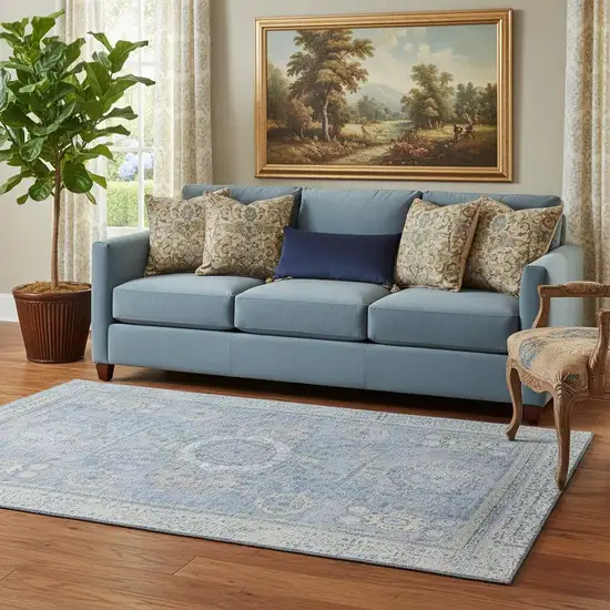 Blue And Gray Oriental Washable Area Rug With UV Protection Photo 2
