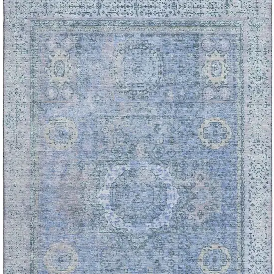 Blue And Gray Oriental Washable Area Rug With UV Protection Photo 4