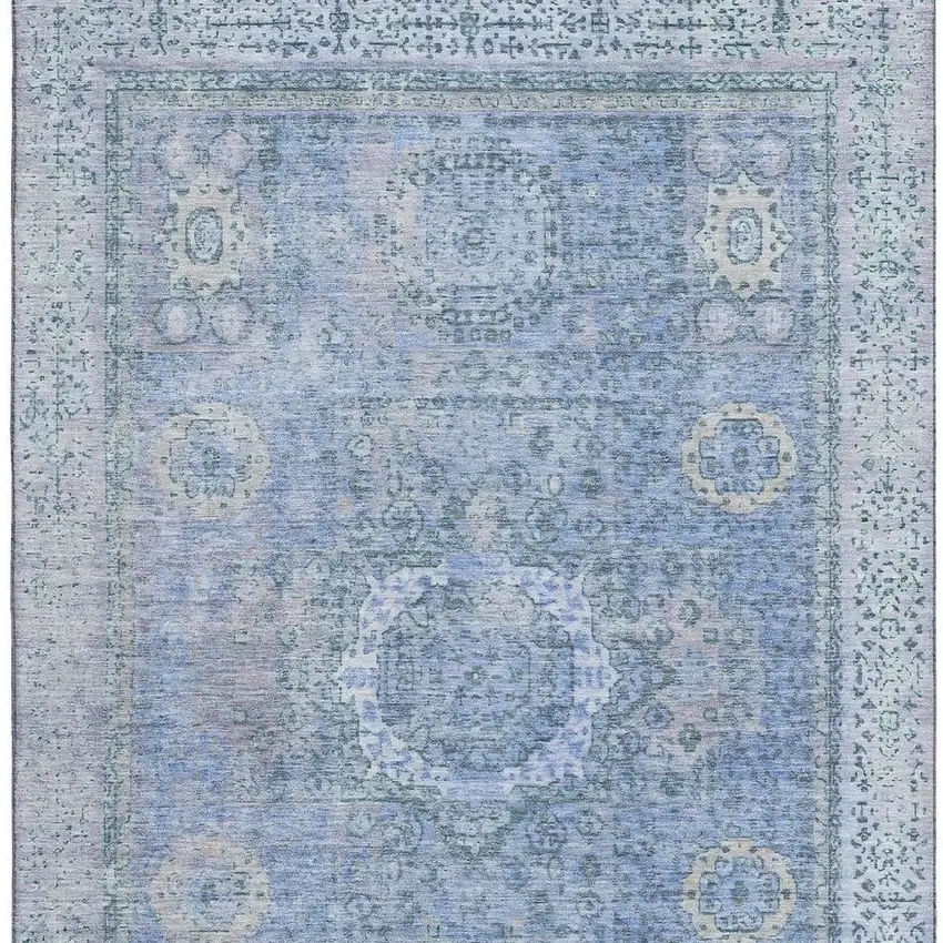 Blue And Gray Oriental Washable Area Rug With UV Protection Photo 4
