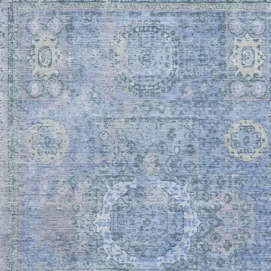 Blue And Gray Oriental Washable Area Rug With UV Protection Photo 3