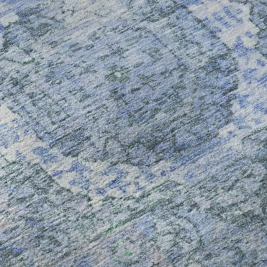 Blue And Gray Oriental Washable Area Rug With UV Protection Photo 9