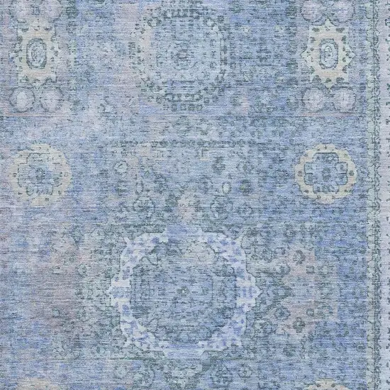 Blue And Gray Oriental Washable Area Rug With UV Protection Photo 2
