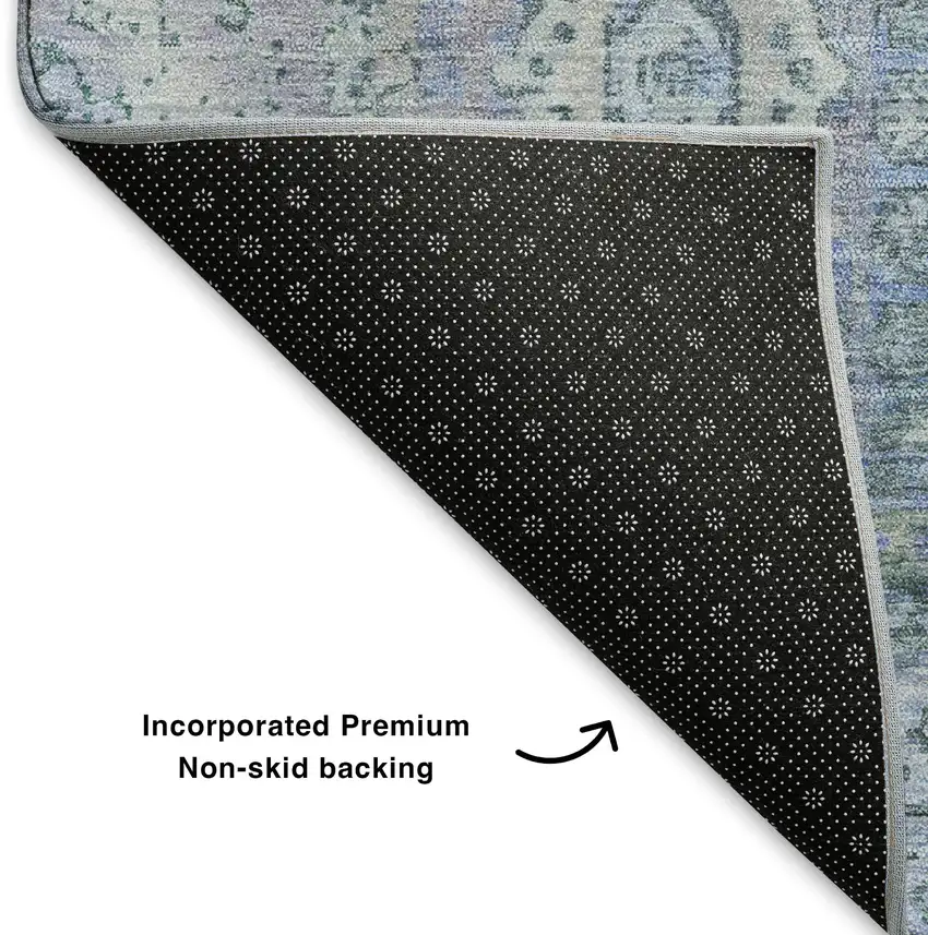 Blue And Gray Oriental Washable Area Rug With UV Protection Photo 6