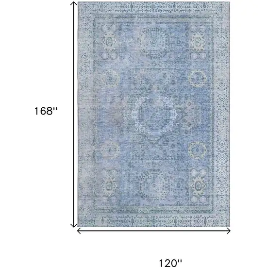 Blue And Gray Oriental Washable Area Rug With UV Protection Photo 9