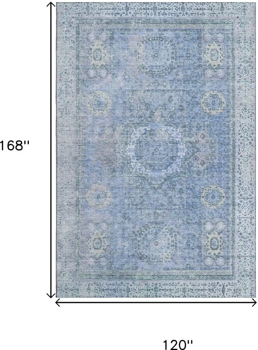 Blue And Gray Oriental Washable Area Rug With UV Protection Photo 9
