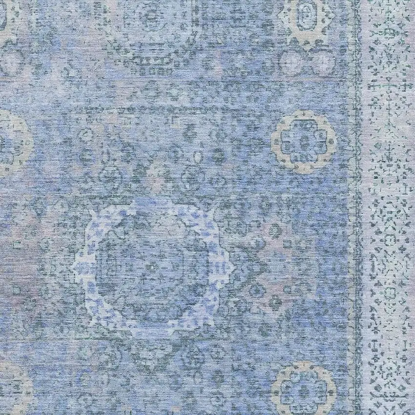 Blue And Gray Oriental Washable Area Rug With UV Protection Photo 2
