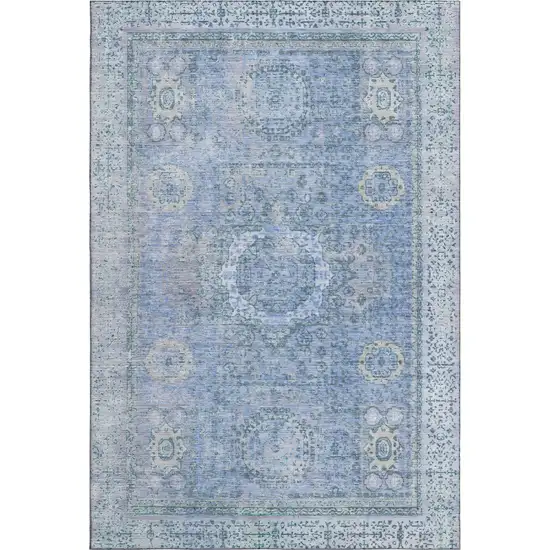 Blue And Gray Oriental Washable Area Rug With UV Protection Photo 1
