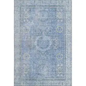 Photo of Blue And Gray Oriental Washable Area Rug With UV Protection