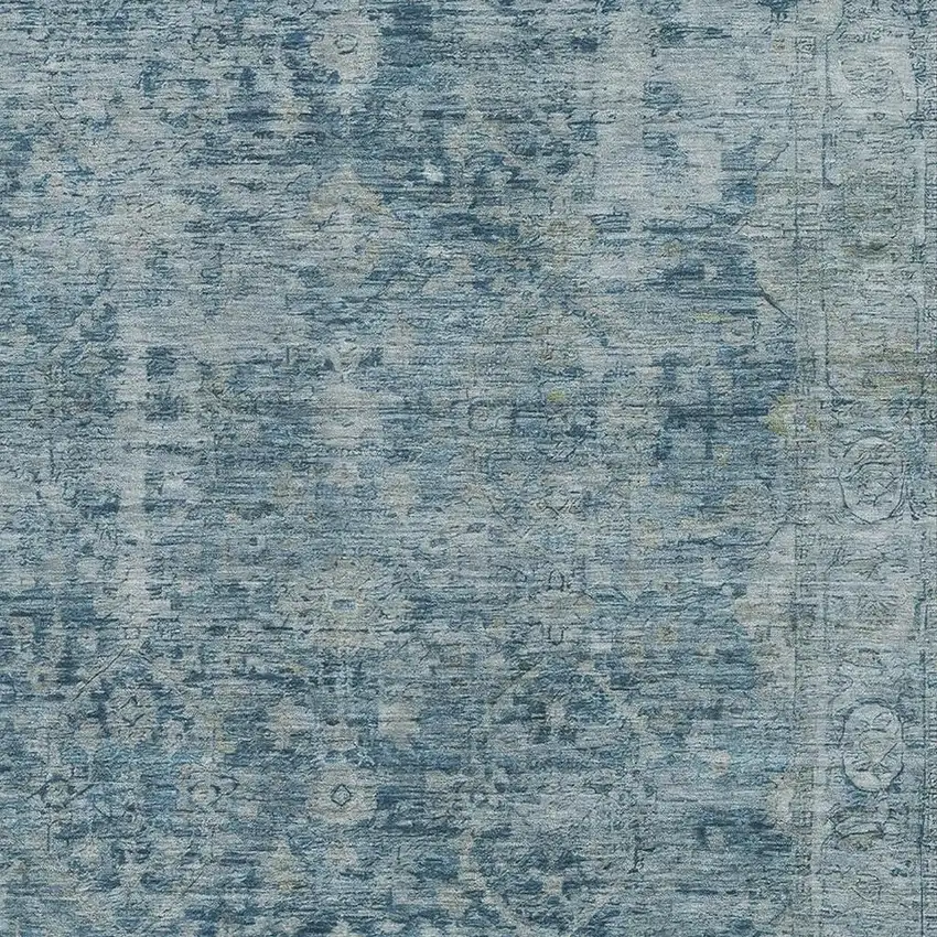 Blue And Gray Oriental Washable Area Rug With UV Protection Photo 2